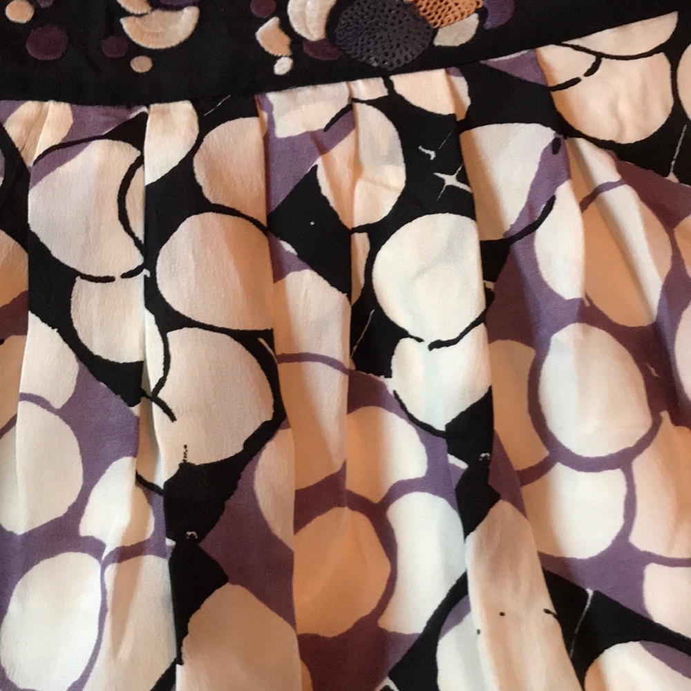 Anthropologie high waist cream/purple polka dot lightweight lined silk skirt EUC